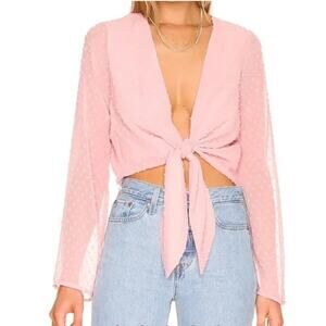 NWT BCBGeneration Swiss Dot Long Sleeve Tie Front Top Blouse Pink Women XS